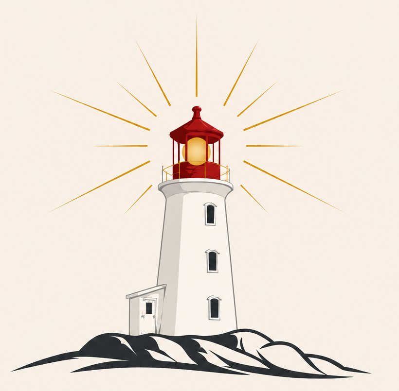 Ilustração do farol da Faruz iluminando ao redor